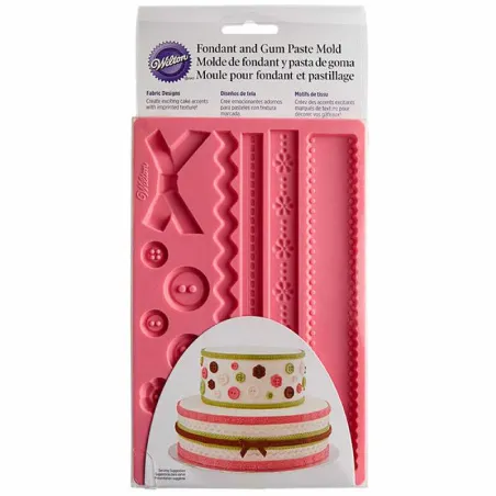 Molde de Silicon para Fondant de Disenos de Telas, Color Rosado, 5 x 5 Pulgadas WILTON 409-2563