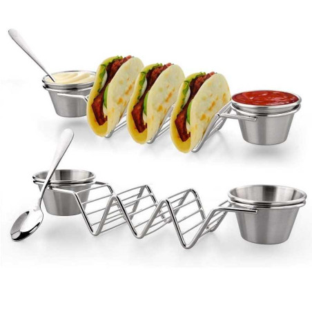 Rack para Tacos de 3 Divisiones de Alambre con Porta Ramekin de 3.5 Onzas KING METAL TRWSH035