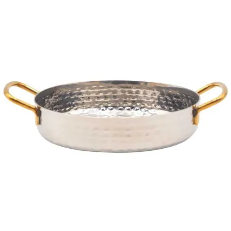 Sarten Mini Martillado de Acero Inoxidable con Agarradera Dorada de 7X1.4 Pulgadas KING METAL MPDH28H