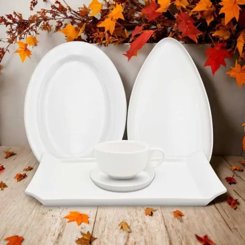 Plato Leave Ovalado de Porcelana 13.5 Pulgadas Blanco ARNI C1418
