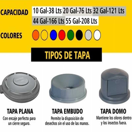 Tapa para Basurero Brute de 32 Galones, Color Gris RUBBERMAID FG263100GRAY