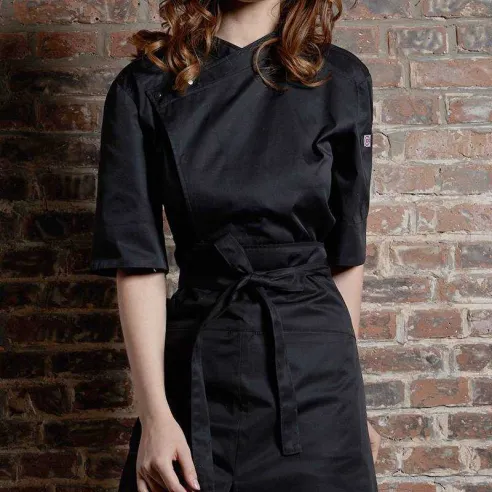 Gabacha Cocinero Negra, Con Cuello Cruzado De Manga Corta, Talla 3XL CHECKEDOUT CU158Z0100E-3XL