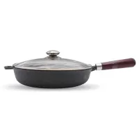Sarten Redondo de Hierro Fundido con Tapa de Vidrio 15.75 x 10 Pulgadas MASTER CHEF CISGL-26