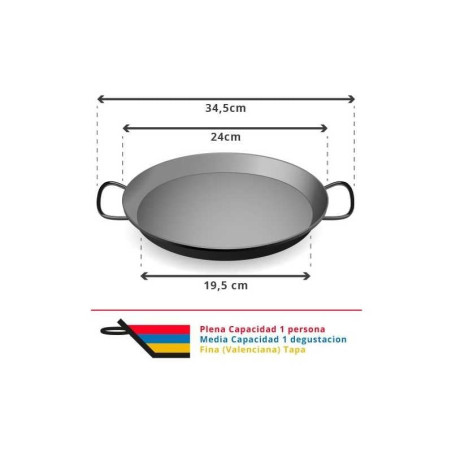 Paellera de Hierro Pulido de 24 Centimetros, Capacidad de 1 Plaza   VAELLO 0124