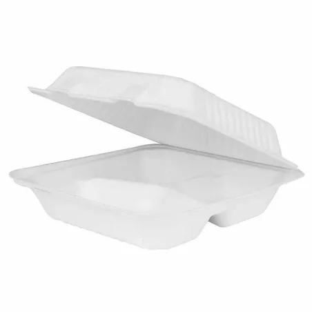 Contenedor Biodegradable de 3 Compartimientos de 9 x 9 x 3 Pulgadas, Paquete de 50 Unidades MASTER CHEF BTC-993T