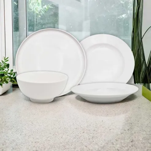 Plato Redondo de Porcelana de Borde Delgado 8.25 Pulgadas Blanco ARNI S4851