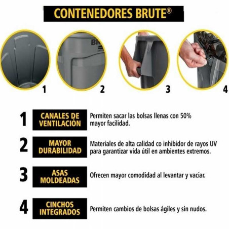 Tapa para Basurero Brute de 32 Galones, Color Gris RUBBERMAID FG263100GRAY