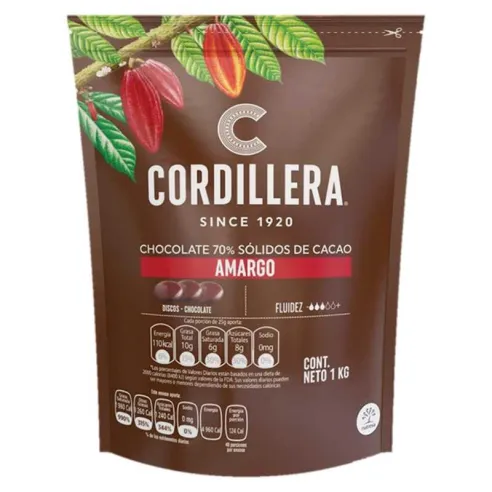 Cobertura de Chocolate Amargo 70% de Solidos de Cacao, 1 Kilogramo CORDILLERA 1042455
