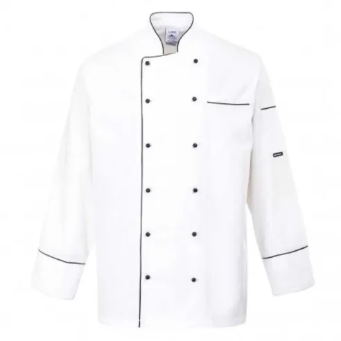 Gabacha de Chef Manga Corta con Doble Botonadura Clasica, Talla M, Color Blanco  CHECKEDOUT CU104D0281A-M