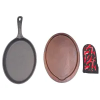 Sarten para Fajitas de Hierro de 7.5 X 9.25 Pulgadas con Base de Madera MASTER CHEF SK-795-FOC 2