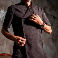 Gabacha con Broches, Manga Corta, Talla 2XL, Color Gris CHECKEDOUT CU1108D120000AL-2XL