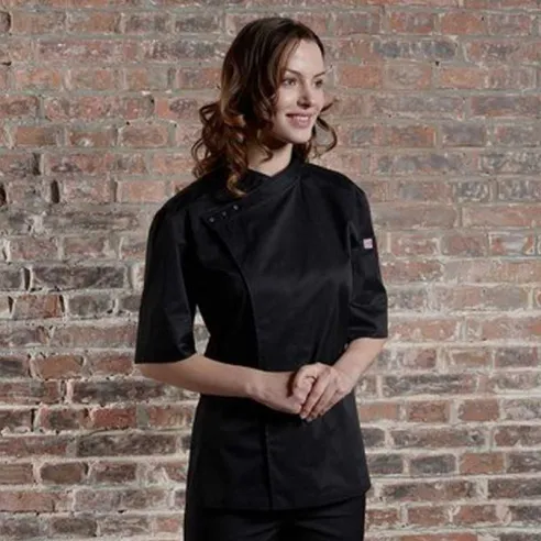 Gabacha Cocinero Negra, Con Cuello Cruzado De Manga Corta, Talla 3XL CHECKEDOUT CU158Z0100E-3XL