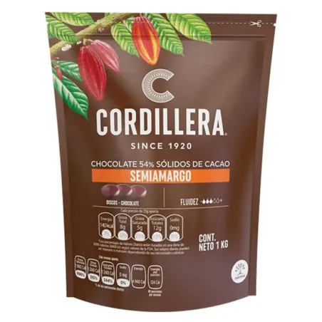 Cobertura de Chocolate Semi  Amargo de 54% de Solidos de Cacao de 1000 Gramos CORDILLERA 1042456