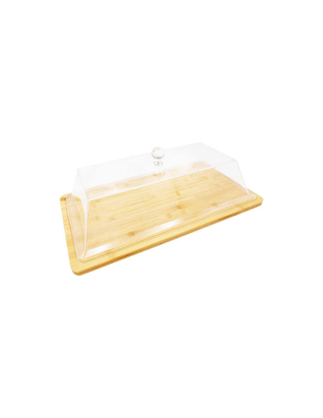 Mantequillera rectangular con tapa de plástico y base de madera 6 x 19 x  12,3 cm, mantequera, recipiente para guardar y cortar m
