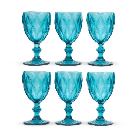 Copa de Vino de Vidrio de 240 Mililitros de Color Azul, Set de 6 Unidades TIPS KFG-006BL/HJ