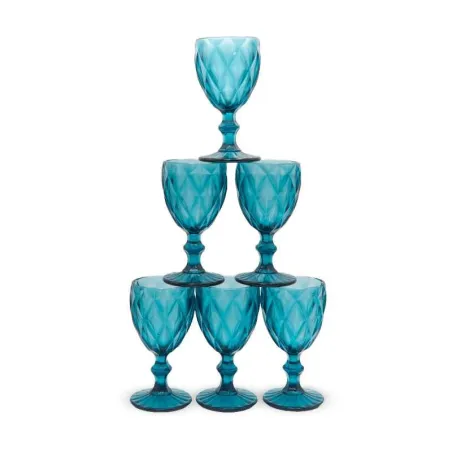 Copa de Vino de Vidrio de 240 Mililitros de Color Azul, Set de 6 Unidades TIPS KFG-006BL/HJ