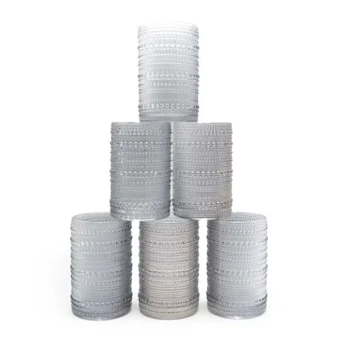Vaso de Vidrio de 350 Mililitros Color Azul Humo, Set de 6 Unidades TIPS KFG-008SM/HJ