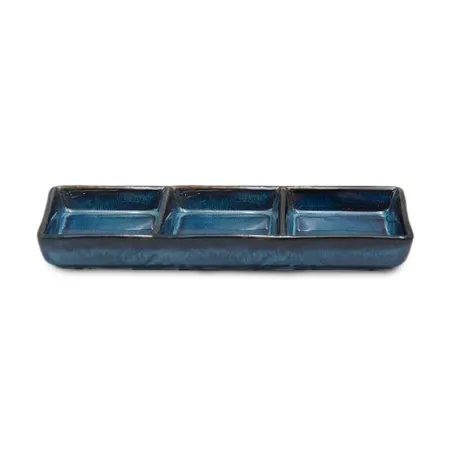 Plato Triple de Ceramica de 15 x 6 Centimetros de Color Azul TIPS QJC-021BL