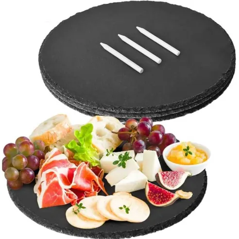 Plato Redondo de Piedra de 30 Centimetros de Color Negro TIPS RSD01-23