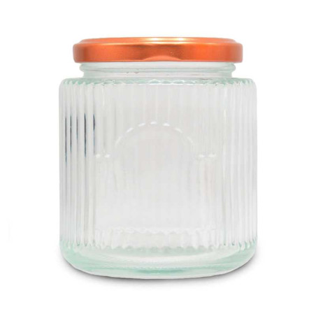 Frasco de Vidrio Estriado con Tapa de Color Cobre de 200 Mililitros VETRO LXG-014