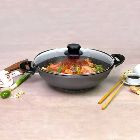 Wok de Aluminio de 32 Centimetros con Tapa de Vidrio STONELINE 8135