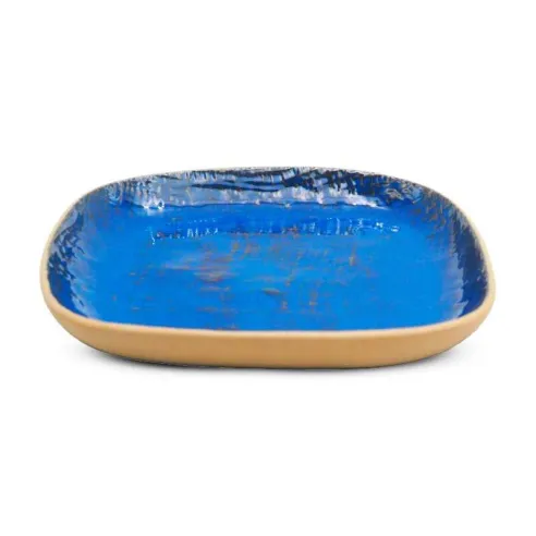 Plato de Ceramica Cuadrado Coupe de 23 Centimetros de Color Azul RUSTIC 20762-B