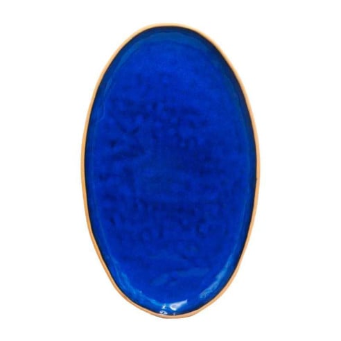 Plato de Ceramica Ovalado de 34.5 x 21 Centimetros de Color Azul RUSTIC 20727-B