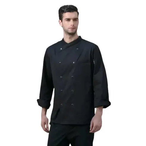 Gabacha de Manga Larga Cruzada con Broches para Chef de Color Negro Talla XL CHECKEDOUT CU104C0100A1-XL