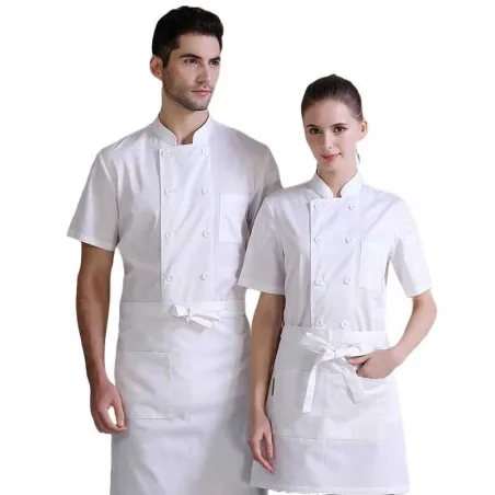 Gabacha de Manga Corta Cruzada con Botones para Chef de Color Blanco Talla L CHECKEDOUT CU104D0200F-L