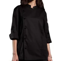 Gabacha de Manga de 3/4 con Botones para Chef de Color Negro Talla M CHECKEDOUT CU1116Z0100F-M