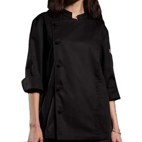 Gabacha de Manga de 3/4 con Botones para Chef de Color Negro Talla XXL CHECKEDOUT CU1116Z0100F-XXL