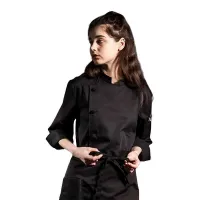 Gabacha de Manga de 3/4 con Botones para Chef de Color Negro Talla XL CHECKEDOUT CU1116Z0200F-XL