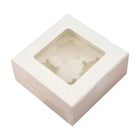 Caja Porta Cupcake de 4 Cavidades 16 x 16 x 7.5 Centimetros Blanco MASTER CHEF 0761104
