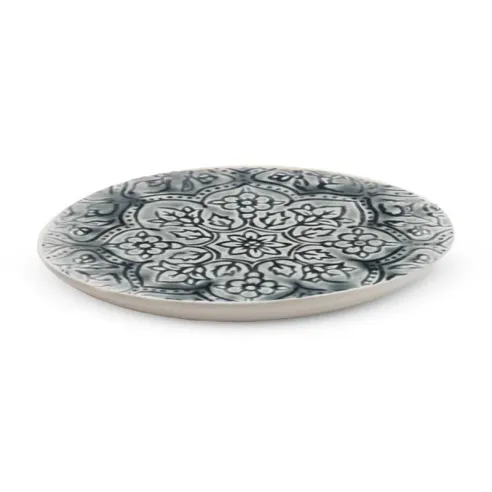 Plato Redondo de Ceramica 27.5 Centimetros Mandalas Negro  BELLARTE LDX-P00096