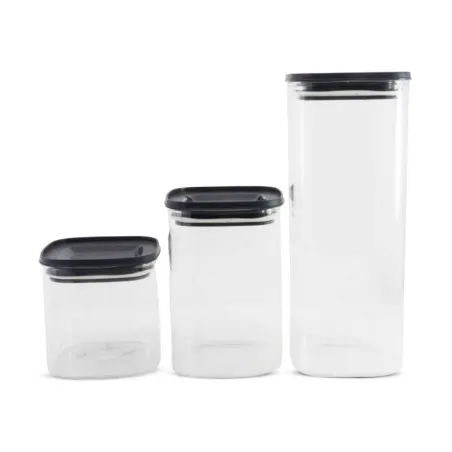 Frascos Transparente de Vidrio con Tapa Color Negro Plastica, Set de 3 Unidades TIPS OLL-009