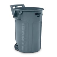 Basurero Redondo de 44 Galones de Color Gris Brute con 2 Ruedas RUBBERMAID 2131929