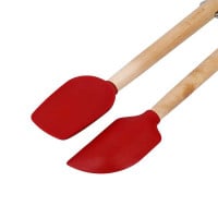 Espatulas Mini de Madera de Abedul con Punta de Silicon Rojo 22 Centimetros KITCHEN AID KQR750OHERE 2