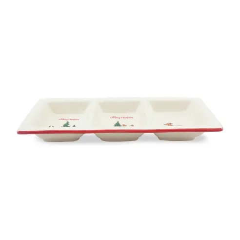 Plato Triple Navideno Rectangular de Ceramica 32 x 14 Centimetros TIPS 24B12-07