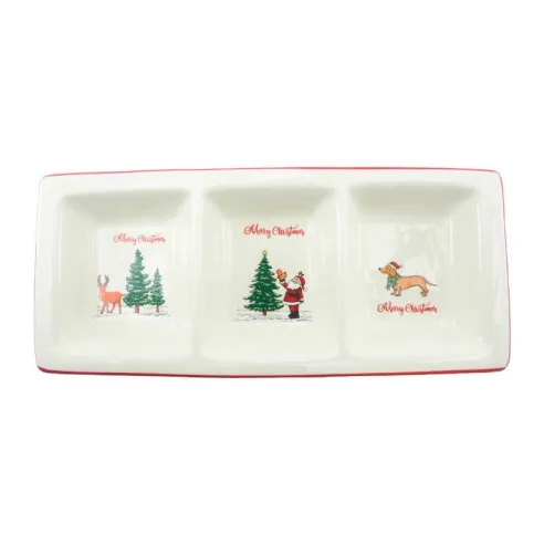 Plato Triple Navideno Rectangular de Ceramica 32 x 14 Centimetros TIPS 24B12-07