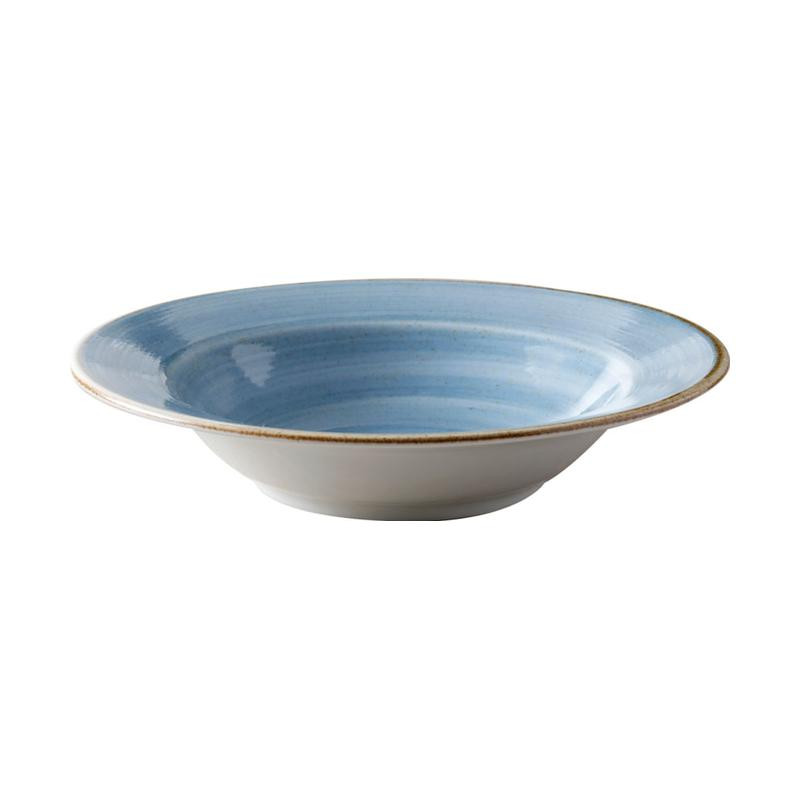 Plato Artisan hondo estilo moderno azul borde dorado 551 ML CORONA PA1604903712
