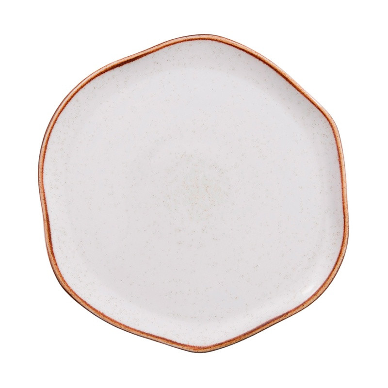 Plato ancestral Artisan Beige borde dorado diseno sofisticado 29.5 cm CORONA PA1605892912