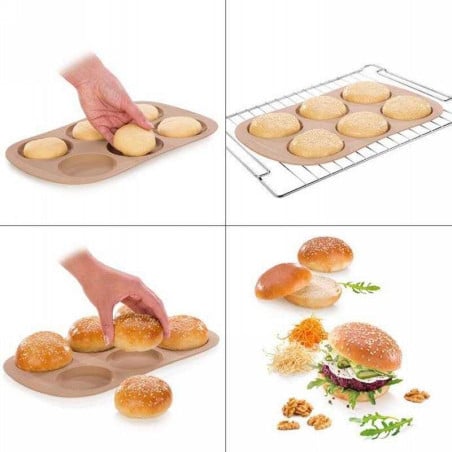 Molde de Silicon para Pan de Hamburguesa con 6 Cavidades TESCOMA 629518