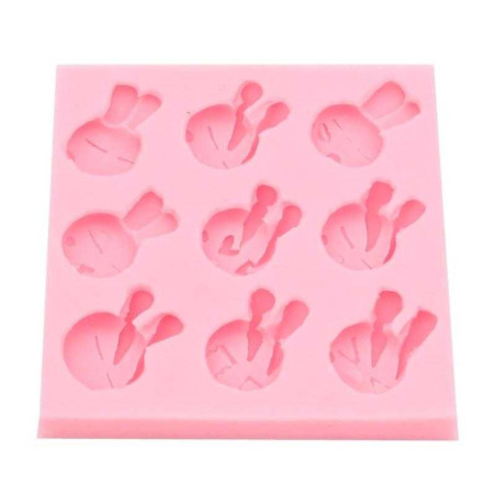 Molde de Silicon para Fondant Diseno de Cara de Conejos, 9 Cavidades MASTER CHEF 0760243