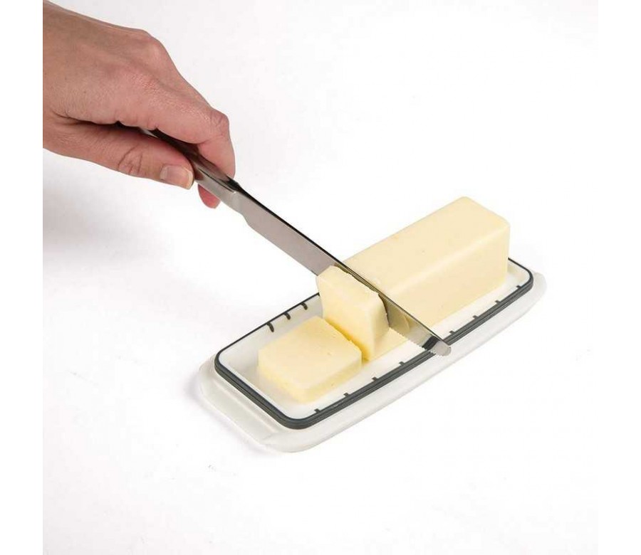 Mantequillera con tapa y cuchillo, platos de mantequilla grandes de  plástico abatible tapa transparente con bisagras, parte inferior  antideslizante